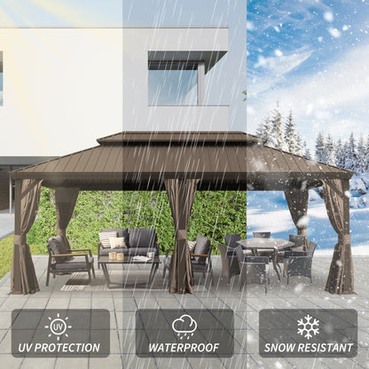 14' x 20' Hardtop Gazebo with Dual-Layer Galvanized Steel Roof - Metal Finish