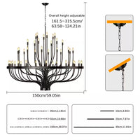 48 Light Large Black Candle Style Wagon Wheel Farmhouse Traditional Chandelier for High Ceilings Foyer Dining Room