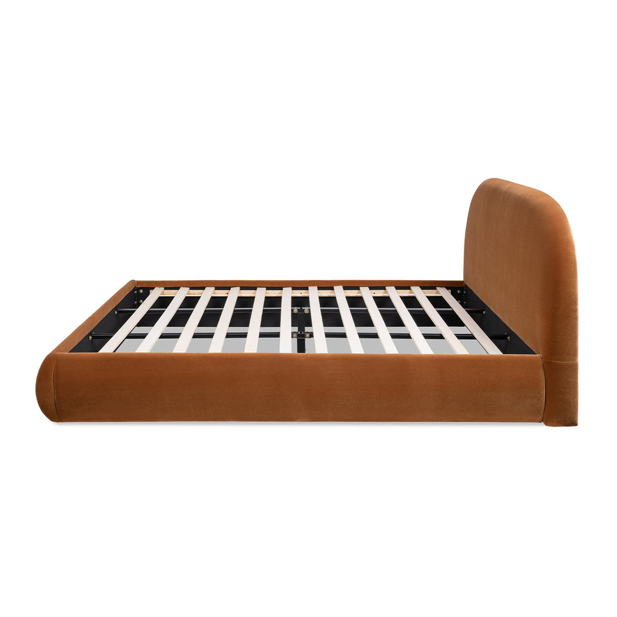 Burnt Velvet King Platform Bed with Puffy Grounded Headboard