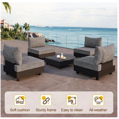 Patio Sectional Set With Modular Armless Chairs And Coffee Table - Gray