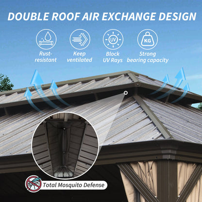 14' x 20' Hardtop Gazebo with Dual-Layer Galvanized Steel Roof - Metal Finish