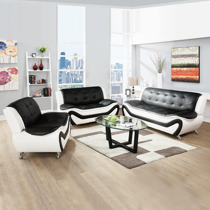 Living Room Furniture Set, Faux Leather Sofa Couch Set, 3 Pieces Modern Sofa Set for Living Room/Apartment/Office (Black&White)