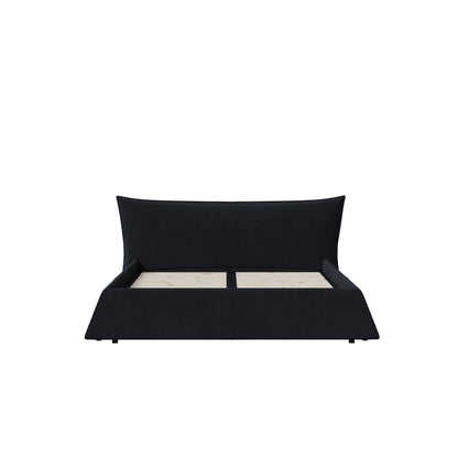 Queen Size Upholstered Platform Bed with Special Shaped Velvet Headboard