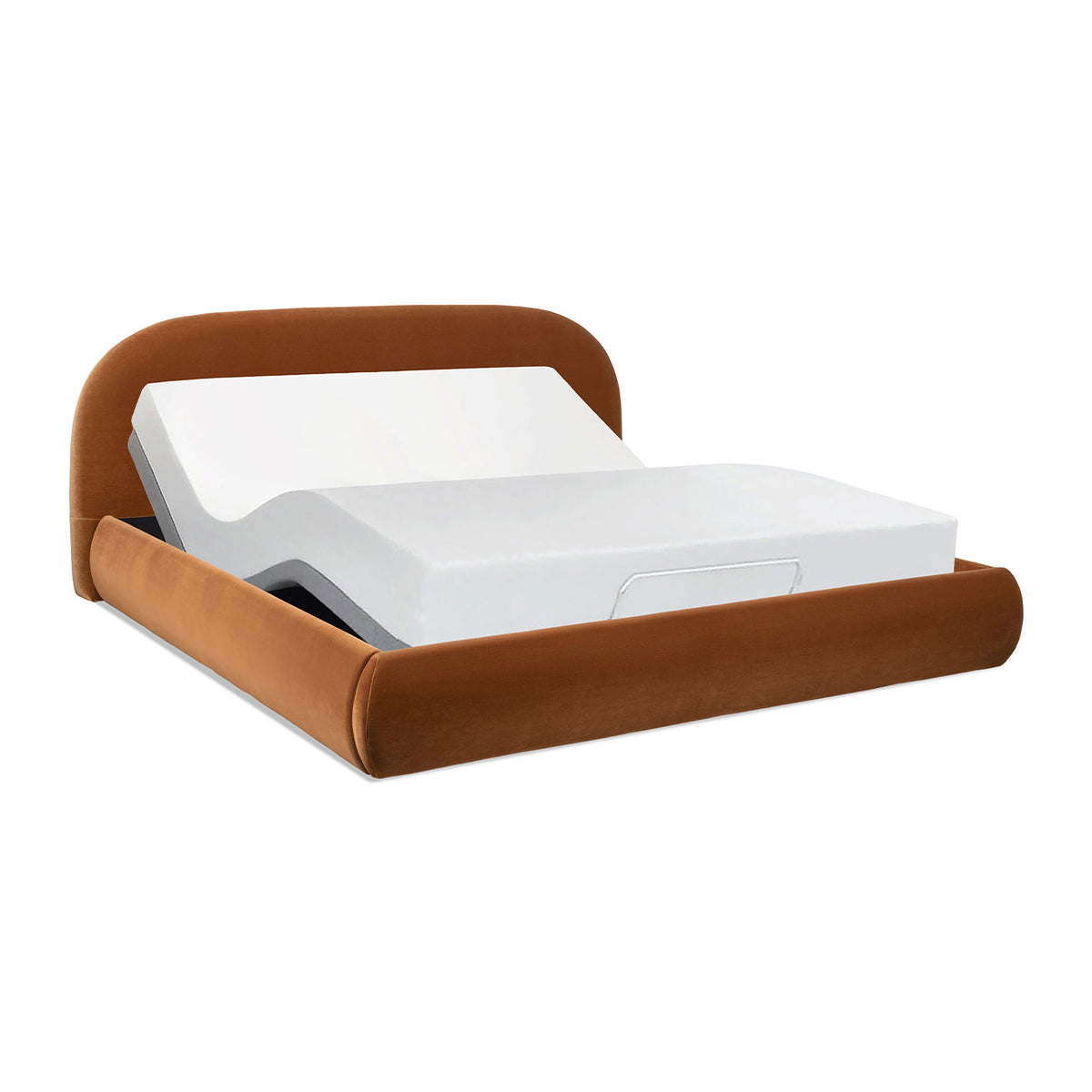 Burnt Velvet King Platform Bed with Puffy Grounded Headboard