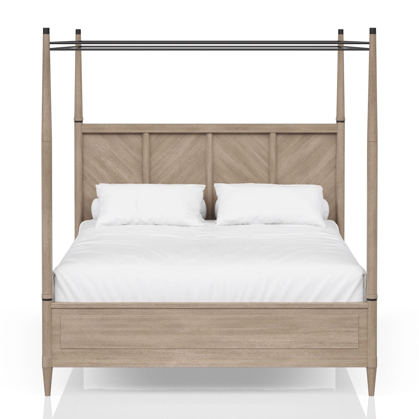 Queen Canopy Bedroom Set With A 2 Drawer Nightstand A Dresser With Poster Mirror And A Door Chest - Sand