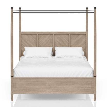 Queen Canopy Bedroom Set With A 2 Drawer Nightstand A Dresser With Poster Mirror And A Door Chest - Sand