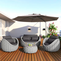 6-Piece Aluminum Patio Furniture Set, Olefin Rope Modern Outdoor Conversation Set Sectional Sofa with Water Repellent Thick Cushions and Coffee Table for Balcony, Garden, Light Grey