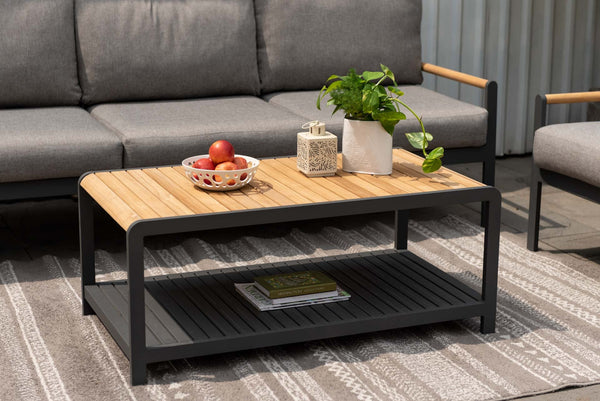 Amber Teak and Aluminum Rectangular Coffee Table