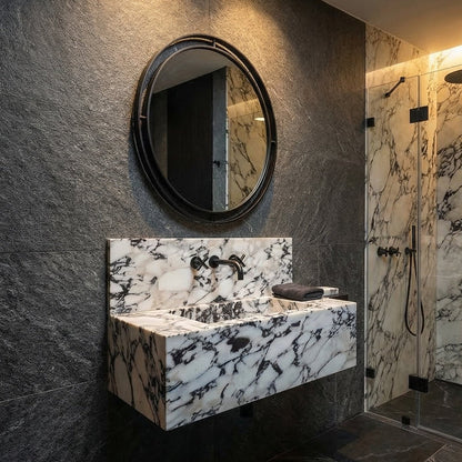 Calacatta Viola Marble Wall-mount Bathroom Sink 16x32 with Backsplash