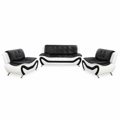 Living Room Furniture Set, Faux Leather Sofa Couch Set, 3 Pieces Modern Sofa Set for Living Room/Apartment/Office (Black&White)