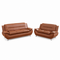 Faux Leather Sofa Set Crafted for Modern Living, Solid Wood Frame, Button Tufted, Orange Upholstery