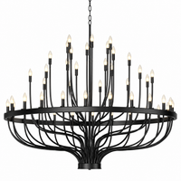 Farmhouse Chandelier Built for High Ceilings, 48 Candle Lights, Black Wagon Wheel Design, Traditional Style