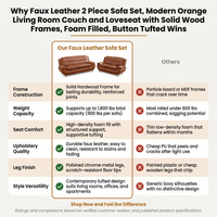 Faux Leather 2 Piece Sofa Set, Modern Orange Living Room Couch and Loveseat with Solid Wood Frames, Foam Filled, Button Tufted — Comparison