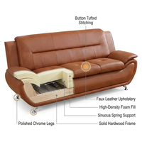 Faux Leather 2 Piece Sofa Set, Modern Orange Living Room Couch and Loveseat with Solid Wood Frames, Foam Filled, Button Tufted — How It Works