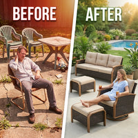 Luxury Outdoor Wicker Patio Furniture Set,5 Piece Deep Seating Outdoor Conversation Set with Patio Swivel Rocker Patio Chairs,Rattan Couch and Ottomans for Deck Porch Poolside — Before & After