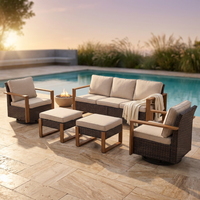 Luxury Outdoor Wicker Patio Furniture Set,5 Piece Deep Seating Outdoor Conversation Set with Patio Swivel Rocker Patio Chairs,Rattan Couch and Ottomans for Deck Porch Poolside — Studio Shot