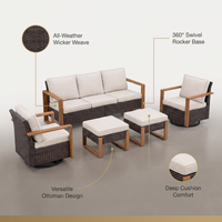 Luxury Outdoor Wicker Patio Furniture Set,5 Piece Deep Seating Outdoor Conversation Set with Patio Swivel Rocker Patio Chairs,Rattan Couch and Ottomans for Deck Porch Poolside — infographic