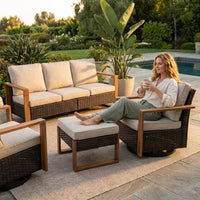 Luxury Outdoor Wicker Patio Furniture Set,5 Piece Deep Seating Outdoor Conversation Set with Patio Swivel Rocker Patio Chairs,Rattan Couch and Ottomans for Deck Porch Poolside — Lifestyle