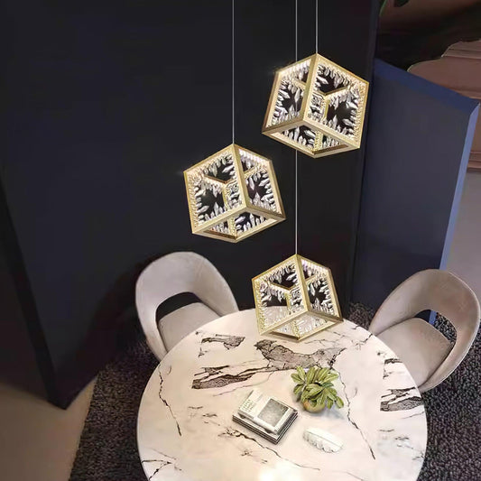 Modern Gold Cube Crystal Chandelier