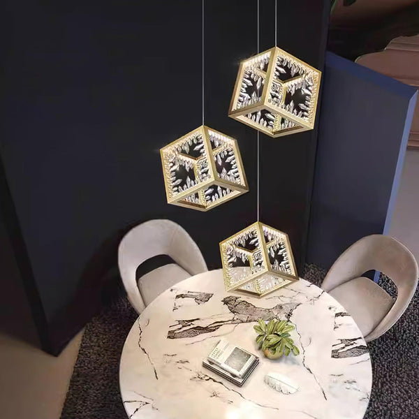 Modern Gold Cube Crystal Chandelier