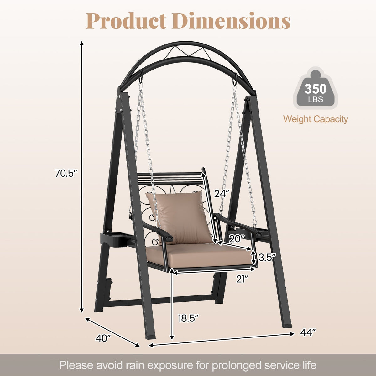 Outdoor Porch Swing with Removable Cushions and Side Tables for Garden Balcony-Black