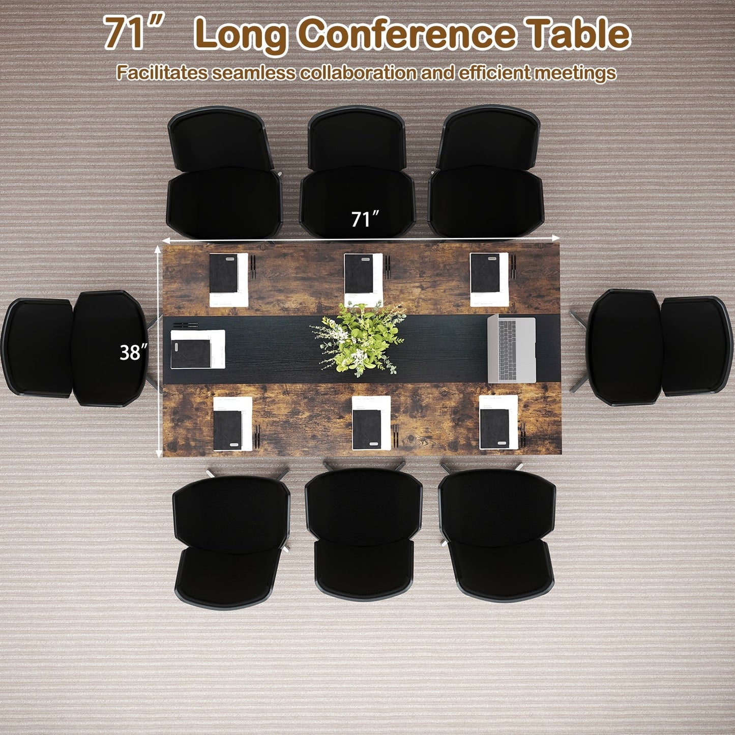 Rectangular Meeting Table with Mesh Storage Shelf and Cable Grommet-Rustic Brown
