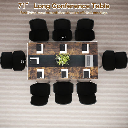 Rectangular Meeting Table with Mesh Storage Shelf and Cable Grommet-Rustic Brown