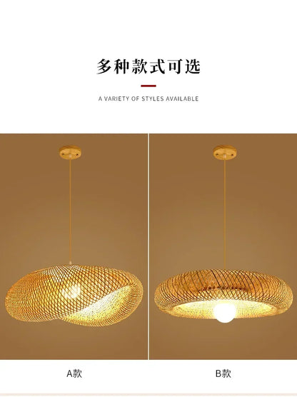 Big Size Hand Knitted Braided Home Living Bed Room Decor Rattan Wicker Bamboo Pendant Light Ceiling Chandelier Hanging Lamp