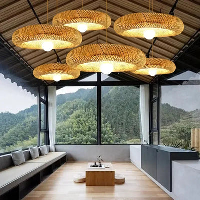 Big Size Hand Knitted Braided Home Living Bed Room Decor Rattan Wicker Bamboo Pendant Light Ceiling Chandelier Hanging Lamp
