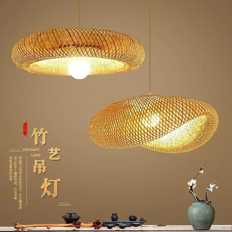 Big Size Hand Knitted Braided Home Living Bed Room Decor Rattan Wicker Bamboo Pendant Light Ceiling Chandelier Hanging Lamp