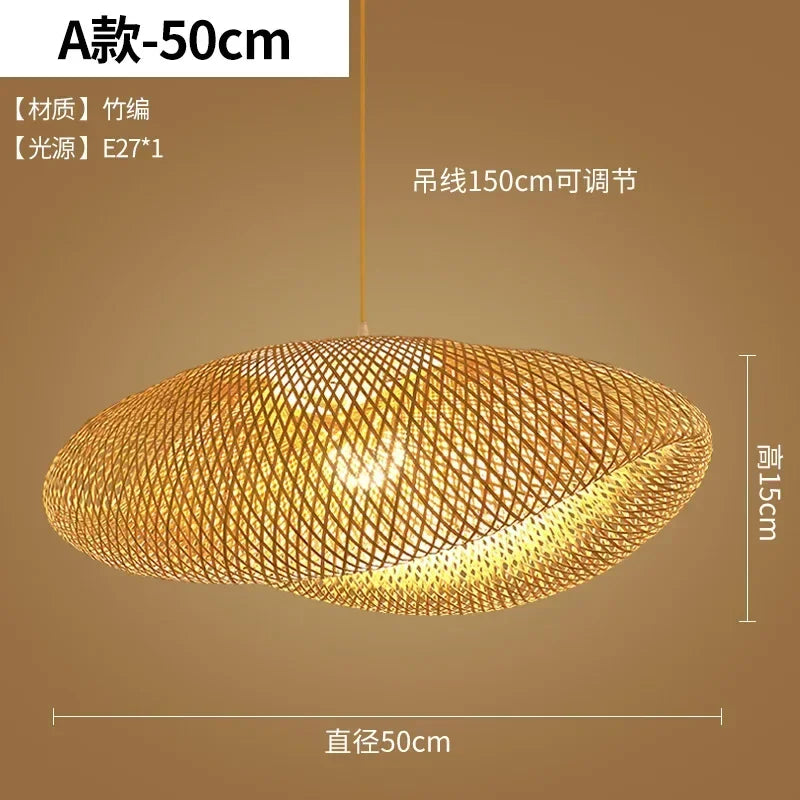 Big Size Hand Knitted Braided Home Living Bed Room Decor Rattan Wicker Bamboo Pendant Light Ceiling Chandelier Hanging Lamp