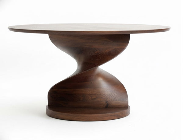 Round Epoxy Resin Table with Wooden Vortex Base Made of Walnut