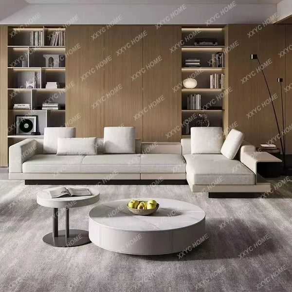 LX cotton and linen concubine fabric sofa light luxury large flat floor living room straight row combination sofa