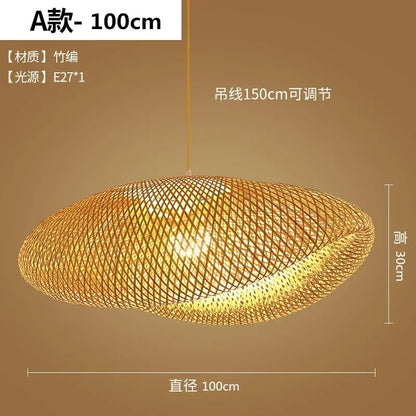 Big Size Hand Knitted Braided Home Living Bed Room Decor Rattan Wicker Bamboo Pendant Light Ceiling Chandelier Hanging Lamp