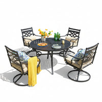 Outdoor Dining Set Built for All-Weather Entertaining, 360° Swivel Chairs, Steel Frame, Round Table