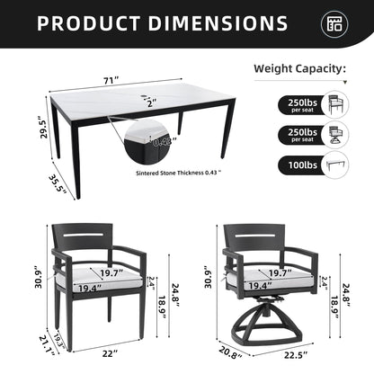 Modern 7PC Outdoor Patio Aluminum Dining Set
