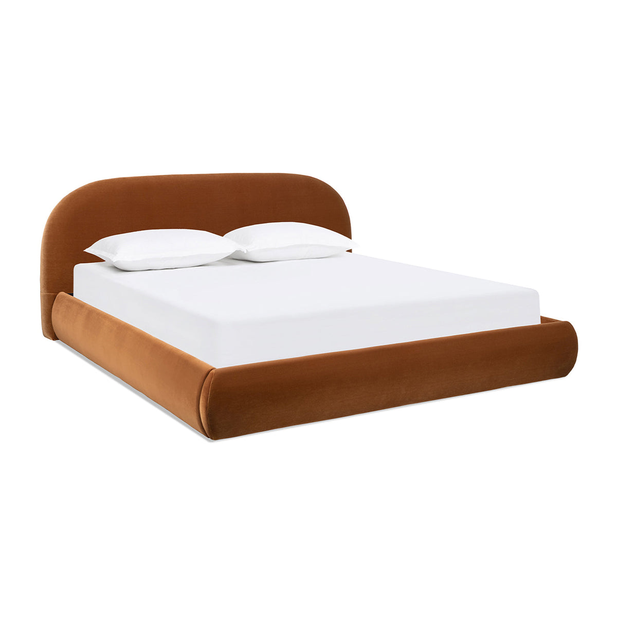 Burnt Velvet King Platform Bed with Puffy Grounded Headboard
