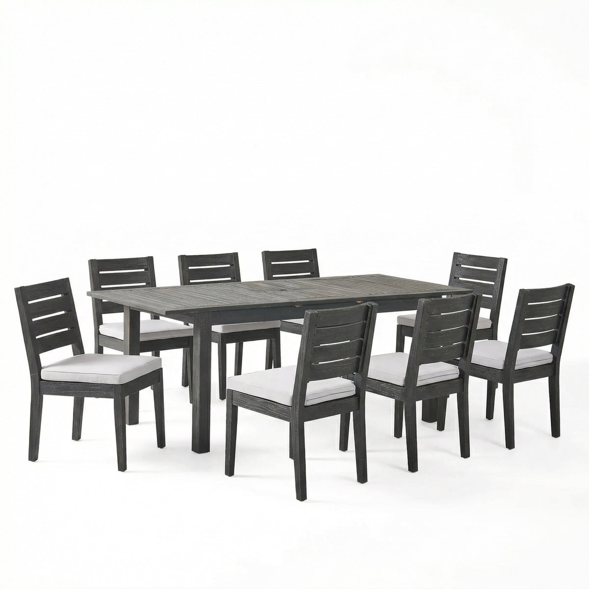 9-Piece Outdoor Dining Set with Extendable Acacia Wood Table and Cushioned Chairs