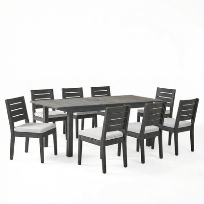 9-Piece Outdoor Dining Set with Extendable Acacia Wood Table and Cushioned Chairs