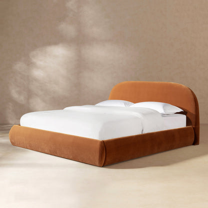 Burnt Velvet King Platform Bed with Puffy Grounded Headboard