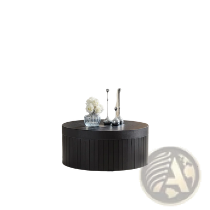 Black Round Coffee Table with Storage and Slatted Base