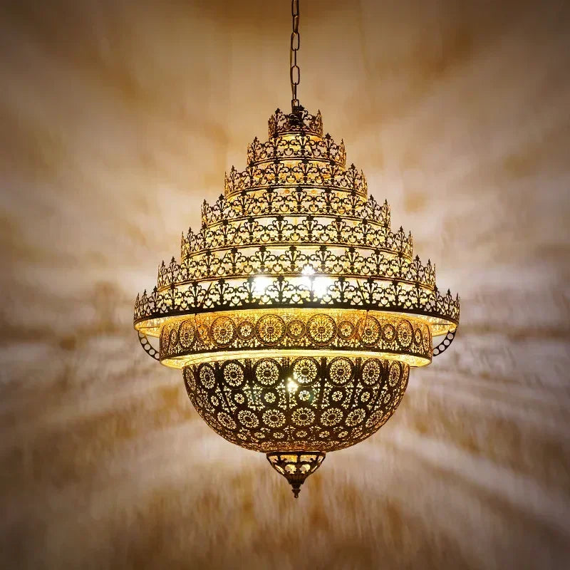 Bohemian Retro Chandelier Luxury Iron Golden Pendant Light Living Dining Hotel Coffee Shop Exhibition Hall Indoor Lamp