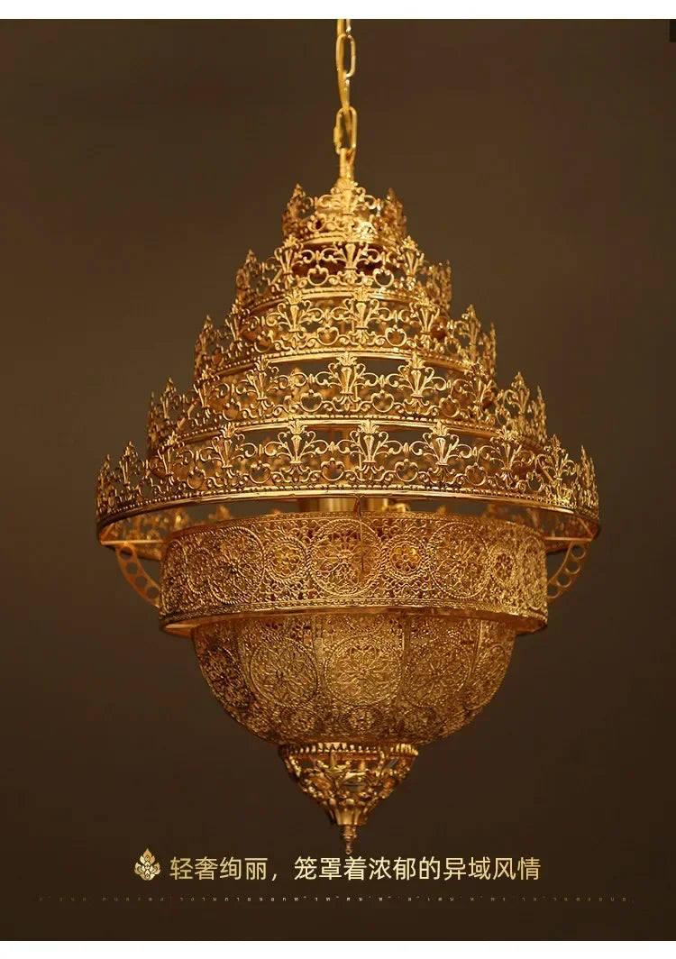 Bohemian Retro Chandelier Luxury Iron Golden Pendant Light Living Dining Hotel Coffee Shop Exhibition Hall Indoor Lamp