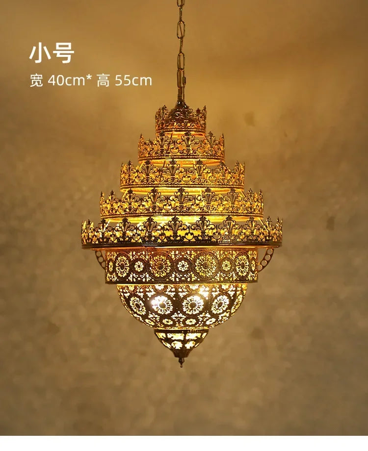 Bohemian Retro Chandelier Luxury Iron Golden Pendant Light Living Dining Hotel Coffee Shop Exhibition Hall Indoor Lamp