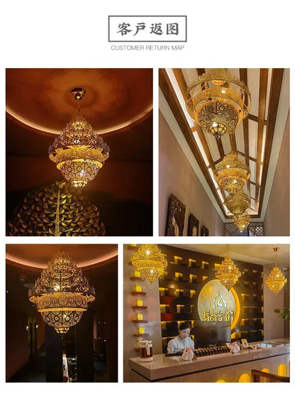 Bohemian Retro Chandelier Luxury Iron Golden Pendant Light Living Dining Hotel Coffee Shop Exhibition Hall Indoor Lamp