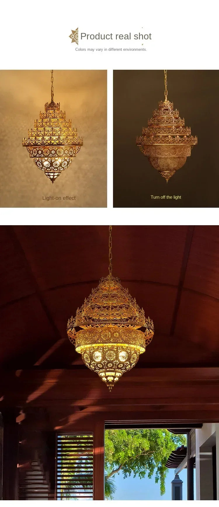 Bohemian Retro Chandelier Luxury Iron Golden Pendant Light Living Dining Hotel Coffee Shop Exhibition Hall Indoor Lamp