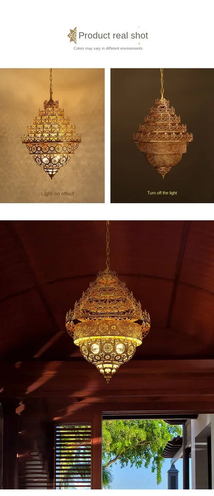 Bohemian Retro Chandelier Luxury Iron Golden Pendant Light Living Dining Hotel Coffee Shop Exhibition Hall Indoor Lamp