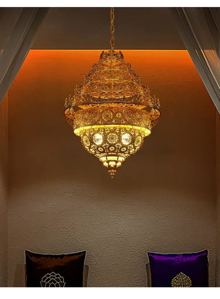 Bohemian Retro Chandelier Luxury Iron Golden Pendant Light Living Dining Hotel Coffee Shop Exhibition Hall Indoor Lamp