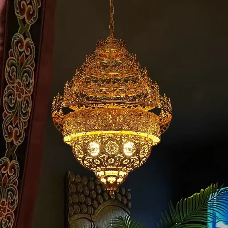 Bohemian Retro Chandelier Luxury Iron Golden Pendant Light Living Dining Hotel Coffee Shop Exhibition Hall Indoor Lamp