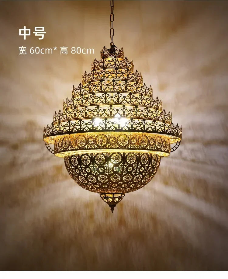 Bohemian Retro Chandelier Luxury Iron Golden Pendant Light Living Dining Hotel Coffee Shop Exhibition Hall Indoor Lamp